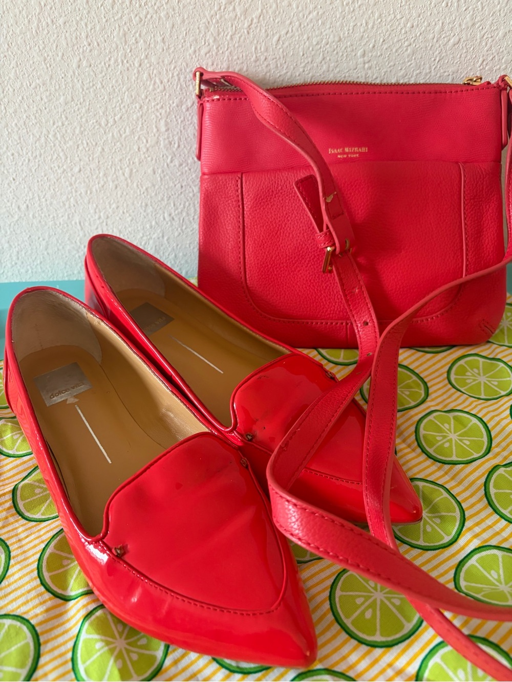 Women's Patent Pointed-Toe Loafers in Coral